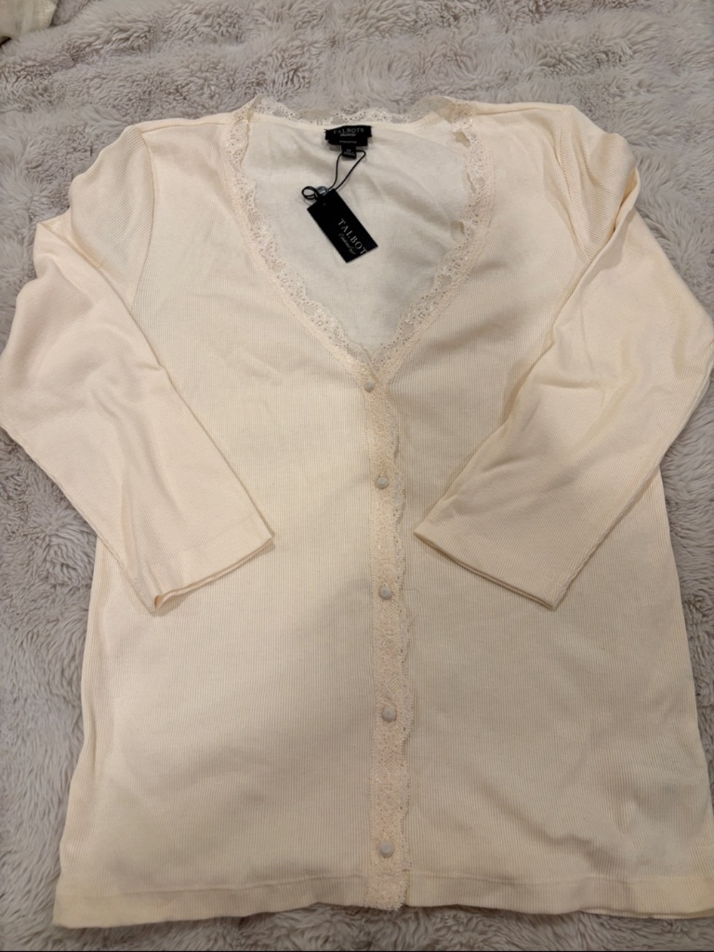 Talbots NWT Lightweight Cream Lace-Trim Button Cardigan Sweater